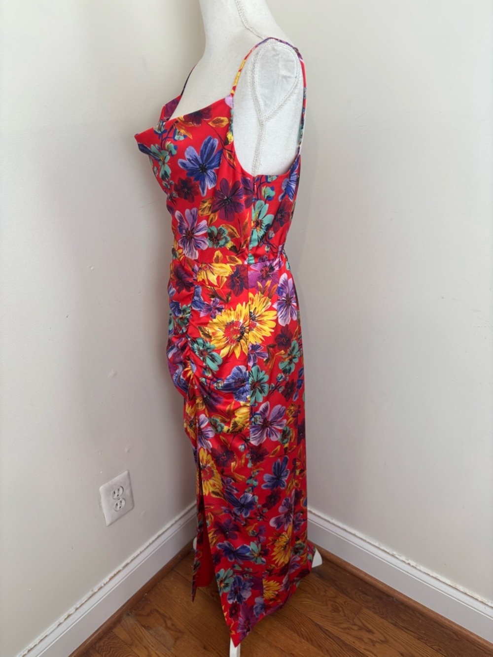 Milly LILLIANA FLORAL Cowl Neck Satin Midi Dress Size 8 - Picture 5 of 16